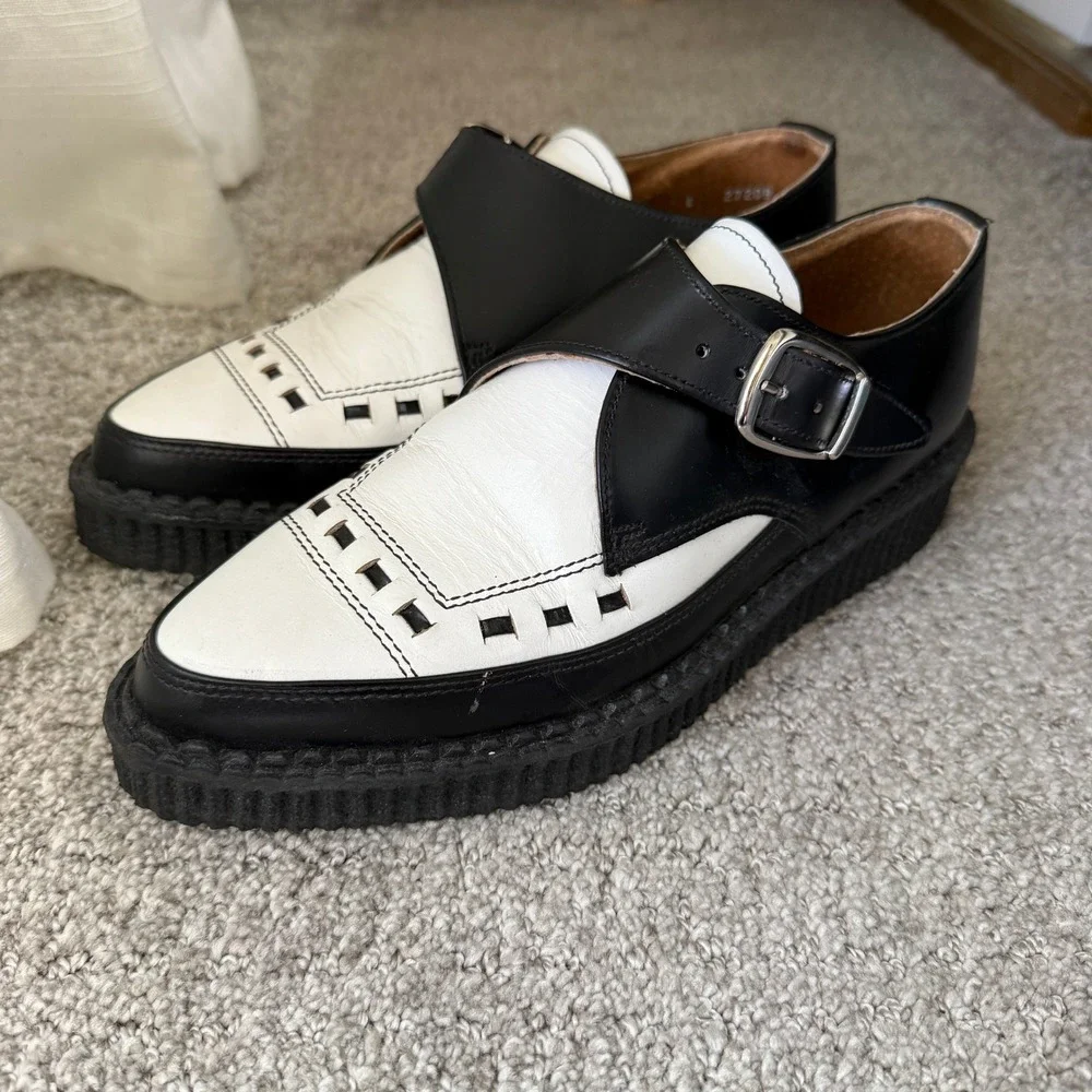 Underground Shoes Apollo Black White Leather Monk Strap‎ Creepers UK 4 US 6